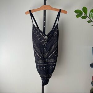 Bleu Rod Beattie Lace One Piece Swimsuit Bathing Suit Black Tan Plus Size 18W